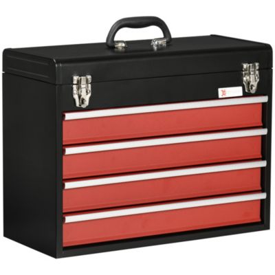 Boite à outils métallique coffret à outils caisse à outils 4 tiroirs + plateau tôle acier rouge noir