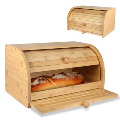 Boite pain bambou naturel FISHTEC couvercle coulissant planche decouper rainuree