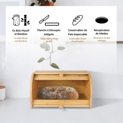 Boite pain bambou naturel FISHTEC couvercle coulissant planche decouper rainuree