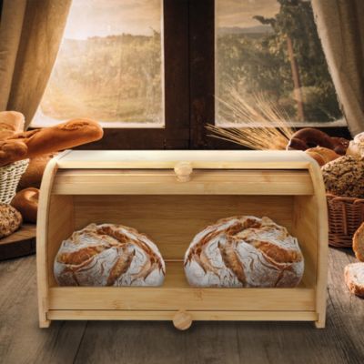 Boite pain bambou naturel FISHTEC couvercle coulissant planche decouper rainuree