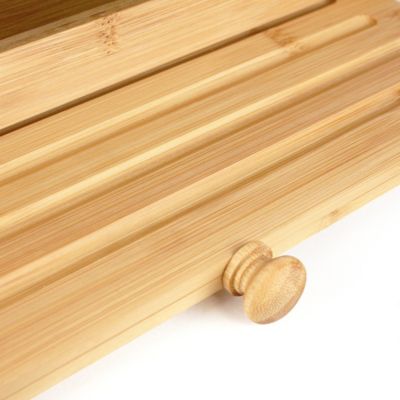 Boite pain bambou naturel FISHTEC couvercle coulissant planche decouper rainuree
