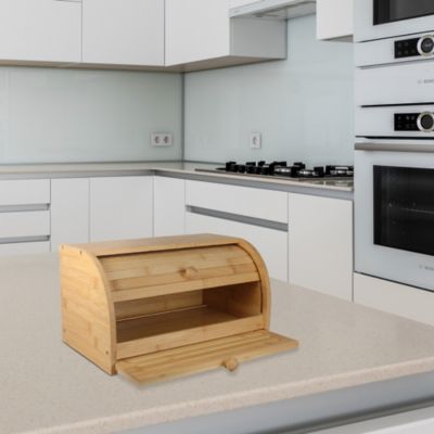Boite pain bambou naturel FISHTEC couvercle coulissant planche decouper rainuree