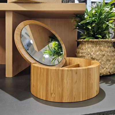 Boite ronde à bijoux en bois avec miroir - REGINA 3147