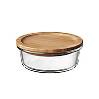 Boîte ronde en verre avec couvercle hermétique en bambou 0,42 L