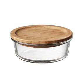 Boîte ronde en verre avec couvercle hermétique en bambou 0,59 L