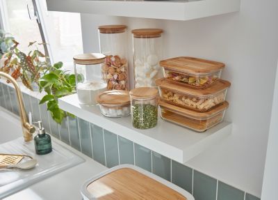 Boîte ronde en verre avec couvercle hermétique en bambou 0,82 L