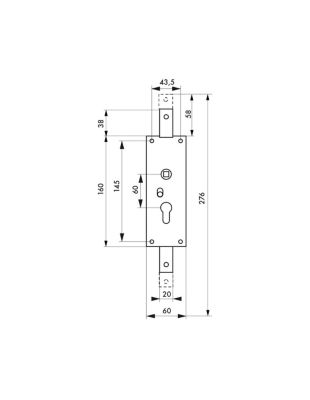 Boitier de serrure en applique à double entrée à fouillot pour garage basculante, 2pts haut&bas, 60x160mm, carré 7mm - THIRARD