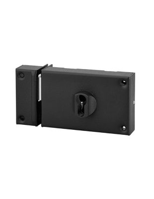 Boitier de serrure en applique double entrée pour porte de cave, pêne seul, gauche, axe 70mm, 140x88mm, noir - THIRARD