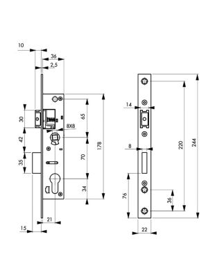 Boitier de serrure encastrable à cylindre pour porte métallique, axe 21mm, bouts carrés - THIRARD