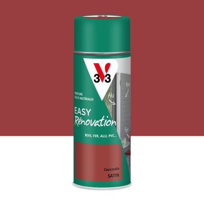 Bombe de peinture extérieure bois, fer, plastique marron coccinelle satin V33 Easy Rénovation 400 ml