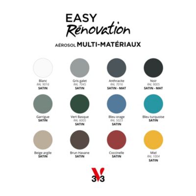 Bombe de peinture extérieure bois, fer, plastique noir mat V33 Easy Rénovation 400 ml