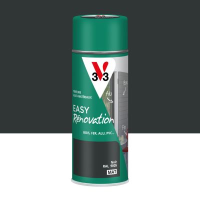 Bombe de peinture extérieure bois, fer, plastique noir mat V33 Easy Rénovation 400 ml