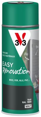 Bombe de peinture extérieure bois, fer, plastique noir mat V33 Easy Rénovation 400 ml
