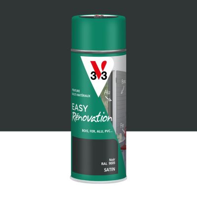 Bombe de peinture extérieure bois, fer, plastique noir satin V33 Easy Rénovation 400 ml