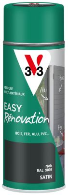 Bombe de peinture extérieure bois, fer, plastique noir satin V33 Easy Rénovation 400 ml