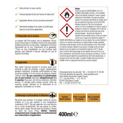 Bombe de peinture métal extérieur direct sur rouille blanc brillant Hammerite 400 ml