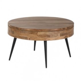 BONAA - Table Basse Coffre 90cm Bois d'Acacia Pieds Métal Noir