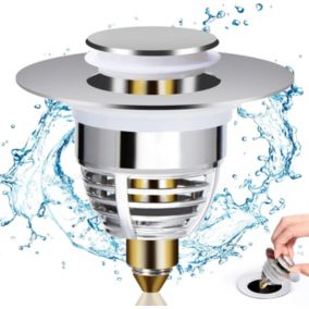 Bonde avec trop-plein pour vasque - Bouchon de Lavabo Pop-Up avec 2 Joints - pour Orifice de vidange 32-42mm