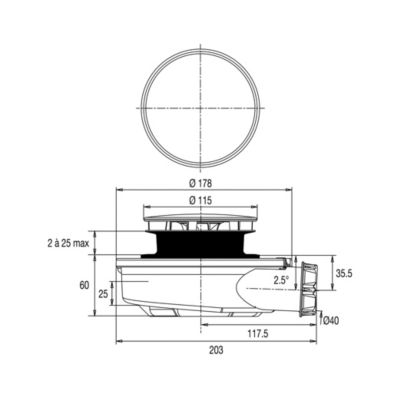 Bonde de douche extra plate Valentin Flush Ø90mm
