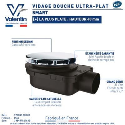 Bonde de douche ultra plate Valentin Smart Ø90mm