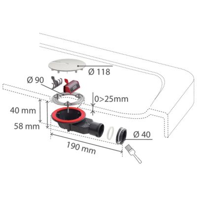 Bonde de douche Wirquin SLIM + ø40 mm dôme métal
