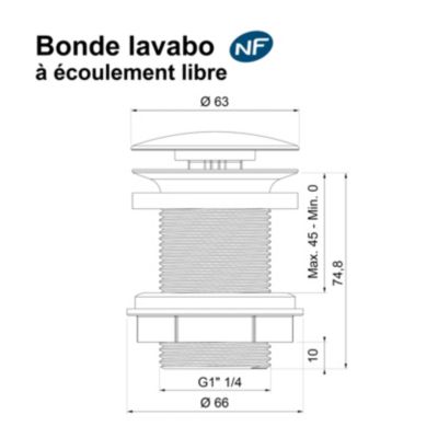 Bonde de lavabo à écoulement libre Ø 63 mm laiton Rousseau noir