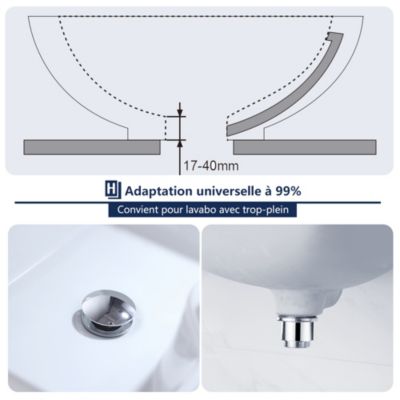 Bonde de Lavabo Bonde Pop-up avec Trop-plein Automatique Universelle en Cuivre Chromé Grande Evacuation