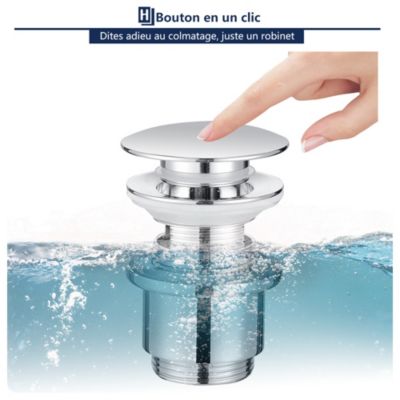 Bonde de Lavabo Bonde Pop-up avec Trop-plein Automatique Universelle en Cuivre Chromé Grande Evacuation