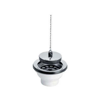 Bonde et vidage plastique pour évier grès et synthèse 1 bac - Sortie: 1"1/2 - Diamètre extérieur: 84 mm - BLANC