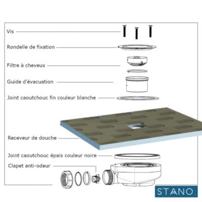 Bonde horizontale sans capot diam90 DONA pour receveurs de douche