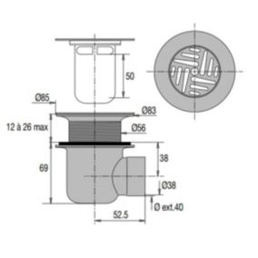 Bonde laiton de receveur avec grille D60 sortie horizontale à souder - VALENTIN - 00 302300 000 00