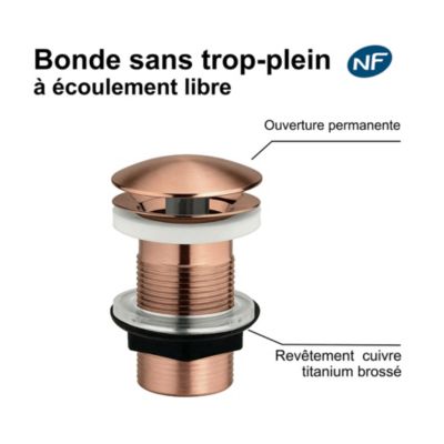 Bonde lavabo à écoulement libre cuivre titanium H. 75 mm - Edouard Rousseau