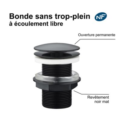 Bonde lavabo à écoulement libre noir mat H. 75 mm - Edouard Rousseau