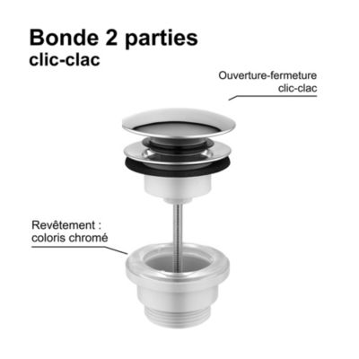 Bonde lavabo clic-clac 2 parties avec clapet recouvrant chromé D. 63 mm - Edouard Rousseau