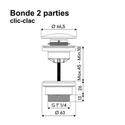 Bonde lavabo clic-clac 2 parties avec clapet recouvrant cuivre titanium D. 63 mm - Edouard Rousseau