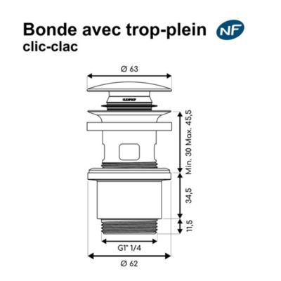 Bonde lavabo clic-clac blanc mat H. 75 mm - Edouard Rousseau