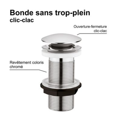 Bonde lavabo clic-clac sans trop plein chromé H. 100 mm - Edouard Rousseau