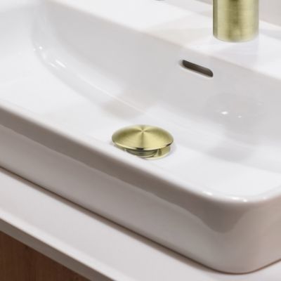 Bonde lavabo clic-clac sans trop plein laiton brossé H. 100 mm - Edouard Rousseau