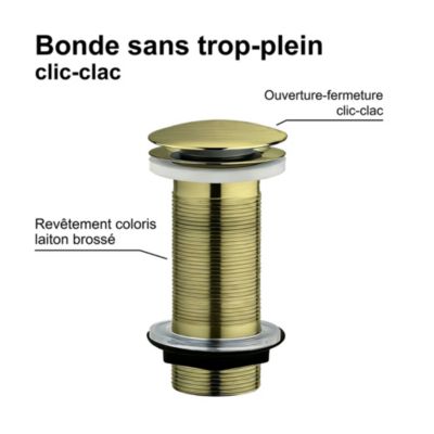 Bonde lavabo clic-clac sans trop plein laiton brossé H. 100 mm - Edouard Rousseau