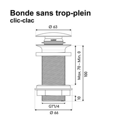 Bonde lavabo clic-clac sans trop plein laiton brossé H. 100 mm - Edouard Rousseau