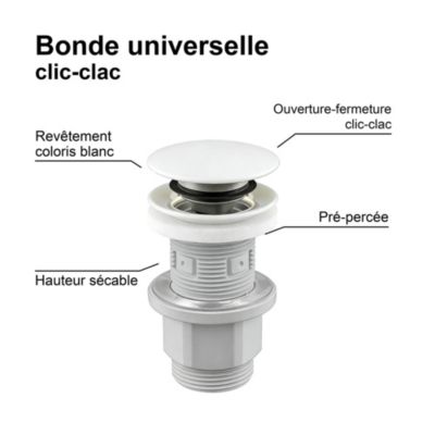 Bonde lavabo universelle clic-clac blanc mat - Edouard Rousseau