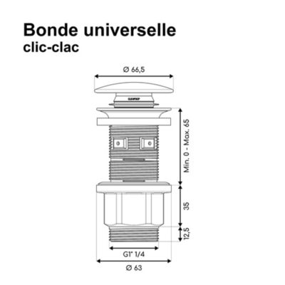 Bonde lavabo universelle clic-clac blanc mat - Edouard Rousseau