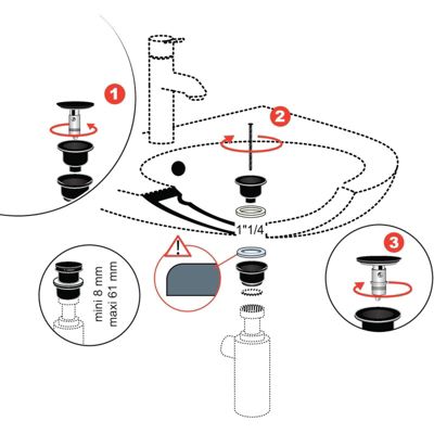 Bonde lavabo universelle WIRQUIN Quick clac avec vis centrale chromé ...