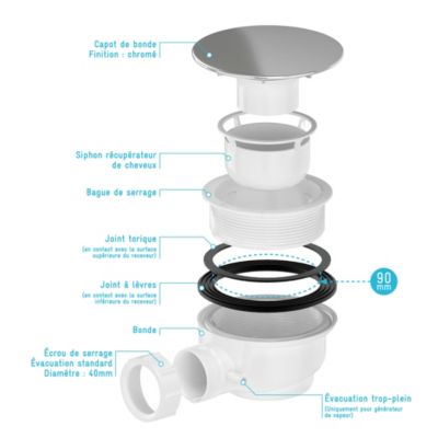 Bonde pour receveur de douche Pure 2/Pedra, capot chrome, Galedo