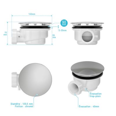 Bonde pour receveur de douche Pure 2/Pedra, capot chrome, Galedo