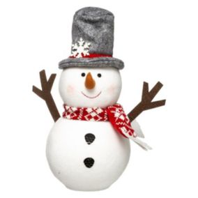 Bonhomme de Neige Déco "Chapeau" 34cm Blanc