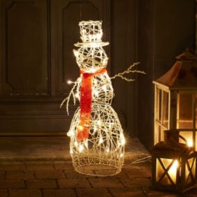 Bonhomme de neige lumineux blanc haut de 70cm. 50 Leds blanc chaud