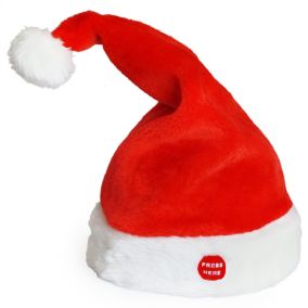 Bonnet du père Noël dansant chantant 39 x 22 cm rouge blanc lux.pro