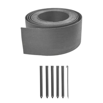 Bordure De Jardin Flexible Gris Anthracite Ht.9 cm, L.5 M, ép. 4,5 mm en PE et Fibres de Bois + 6 Piquets Métalliques - D-Work