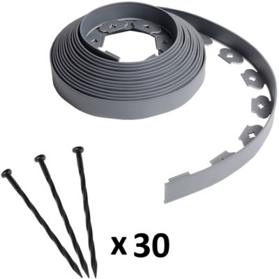 Bordure de jardin flexible grise - 4 cm x 10 mètres avec 30 piquets d'ancrage - GT MARKET